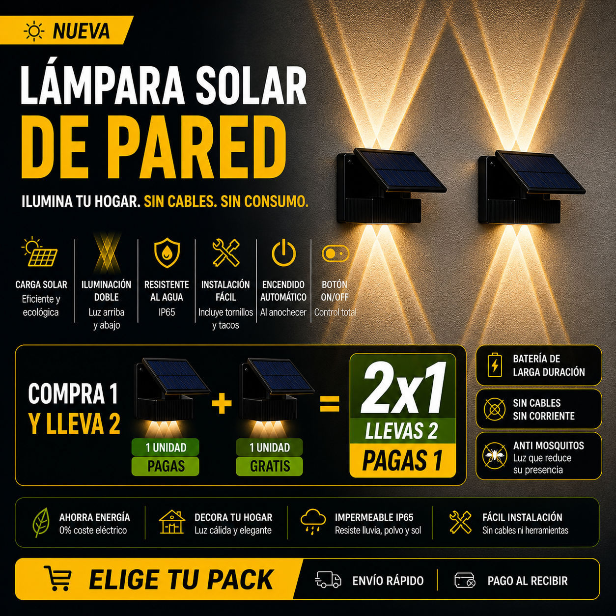 Lámpara Solar LED Exterior 6 Focos
