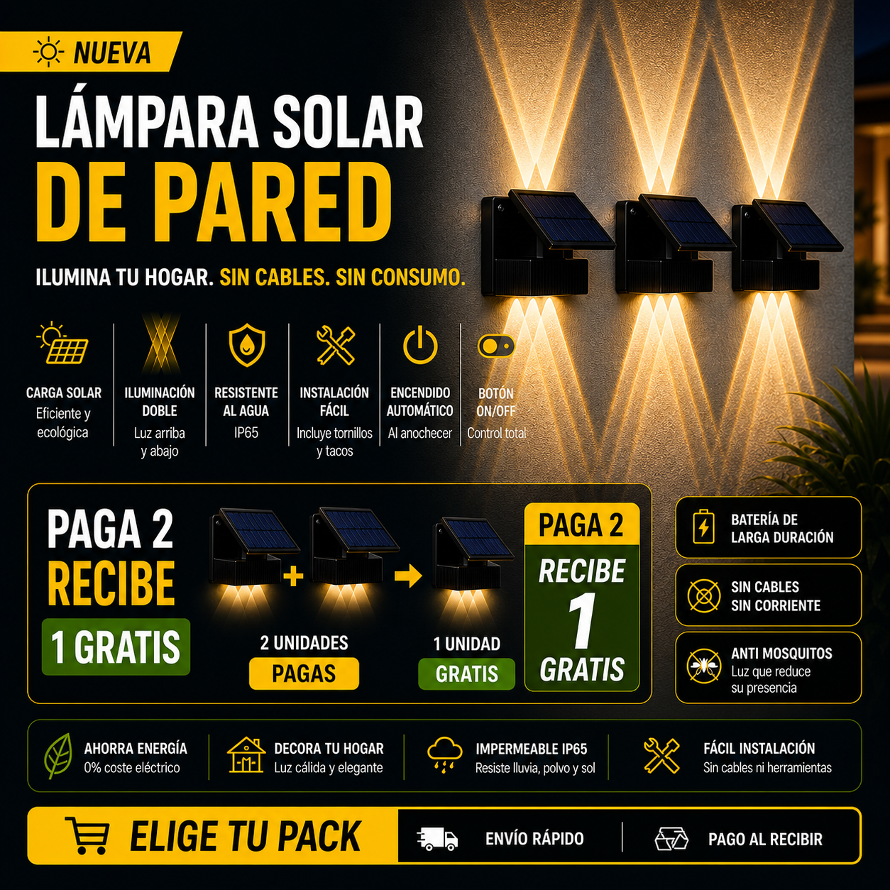 Lámpara Solar LED Exterior 6 Focos